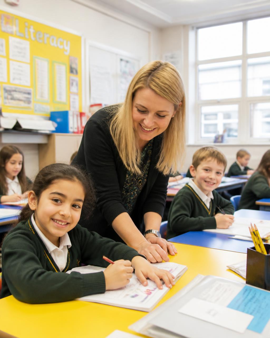 Élèves et enseignante en classe